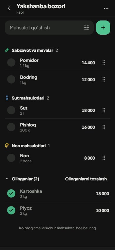 BozorMi mobil ilovasida ro‘yxat ko‘rinishi