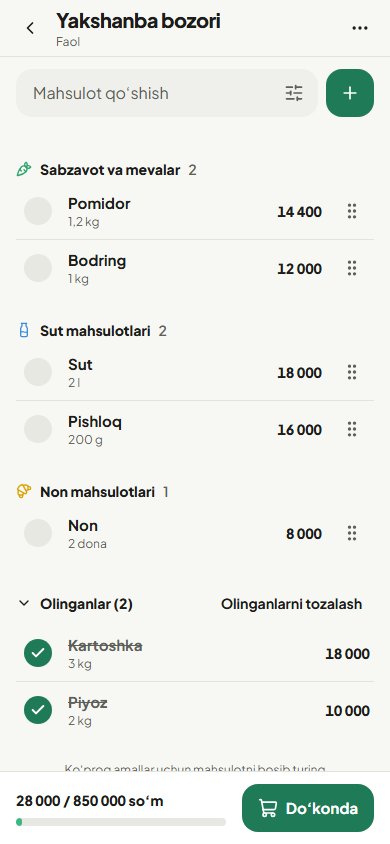 BozorMi mobil ilovasida ro‘yxat ko‘rinishi